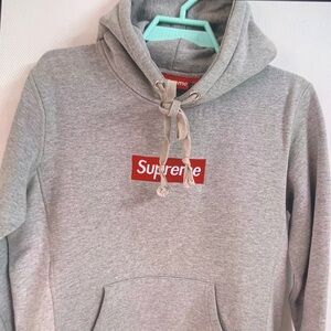 Supreme Heather Gray Hoodie with Red Logo